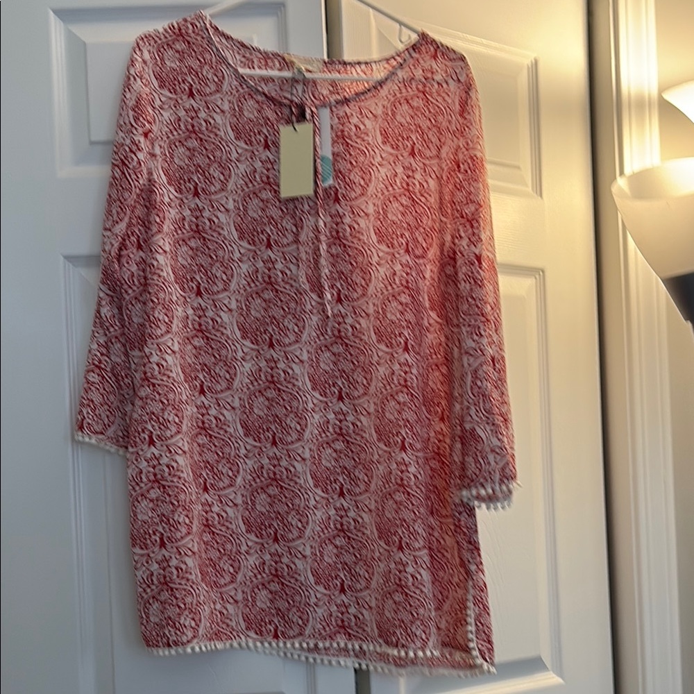 Red and White Patterned Women's Top